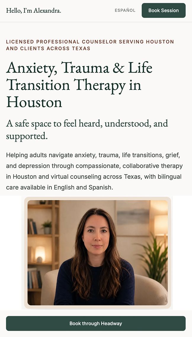 Mobile preview of Alexandra's therapy website